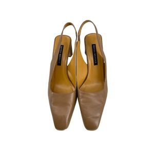 Sesto Meucci Size 8.5M Women Heels Leather Square Toe Slip On Shoes Beige